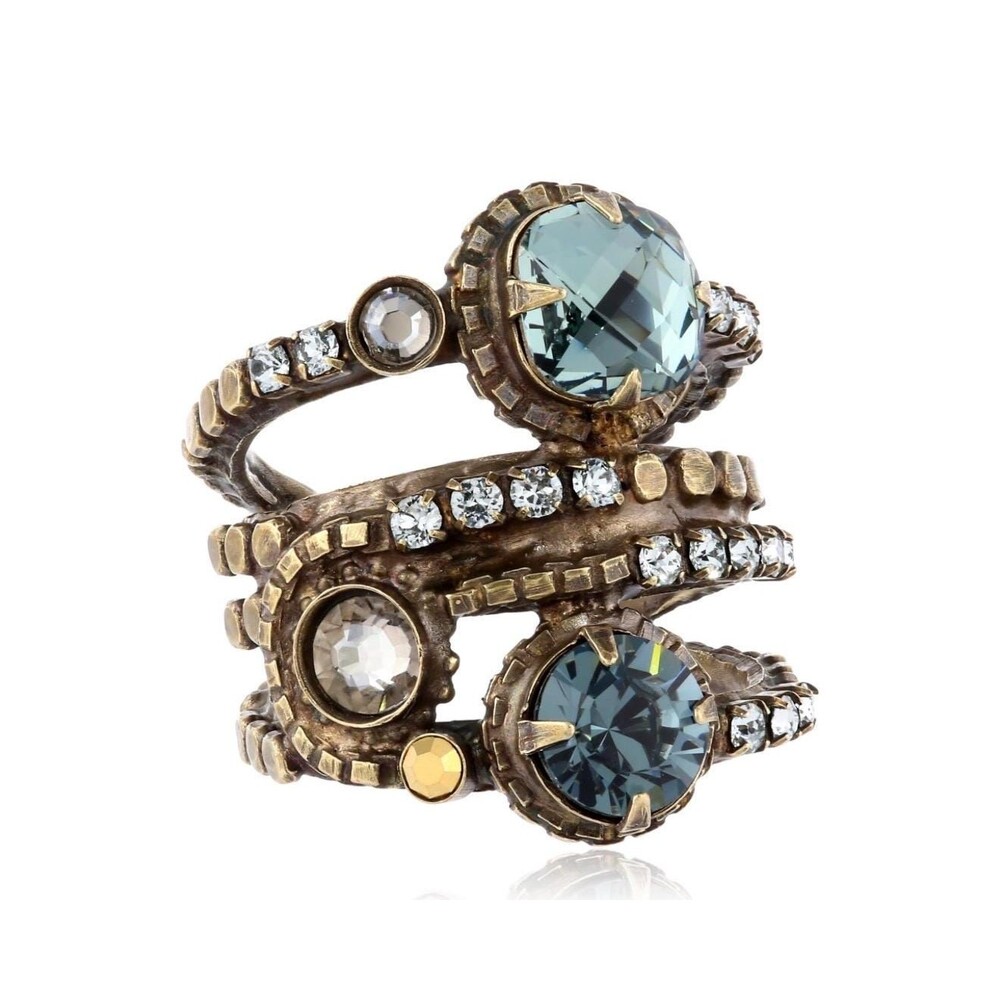 Sorrelli "After Glow" Stacked Crystal Ring Blue Statement Ring size 7